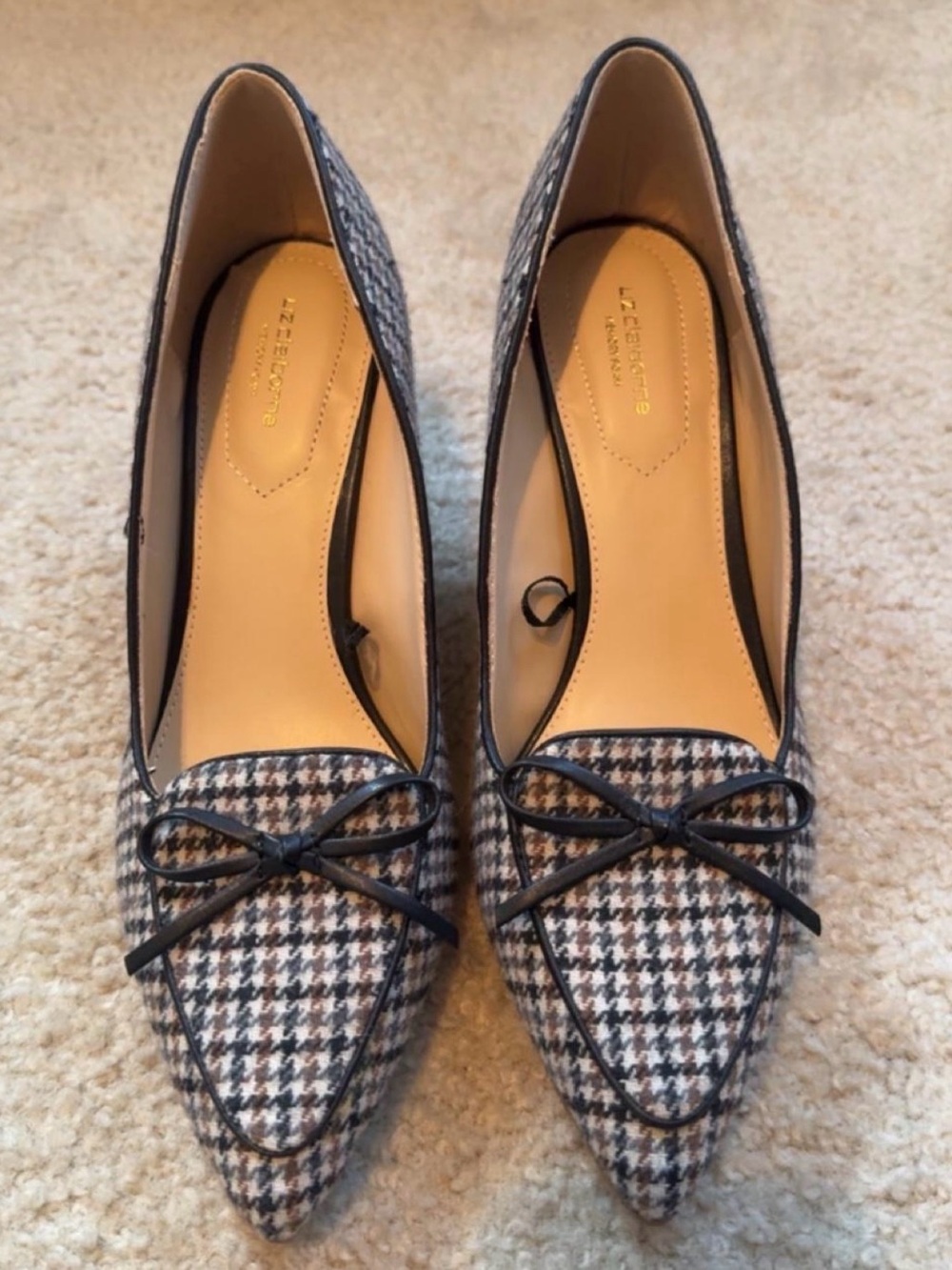 NWOT- Liz Claiborne Black & White Mixed Houndstooth Pointed-kitten Heels